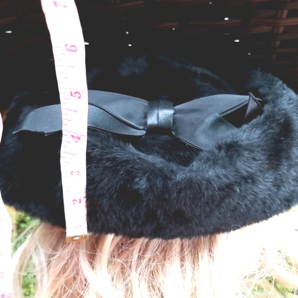 60's MISS DIOR Christian Black Fur Angora Adorable Pillbox Union Elegant Hat EVC - Picture 12 of 16